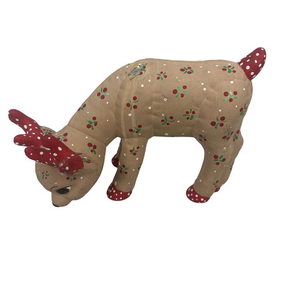 Set Of 6 Handcrafted Ceramic Reindeer Figurines Red Antlers & Floral Vintage - Picture 12 of 16